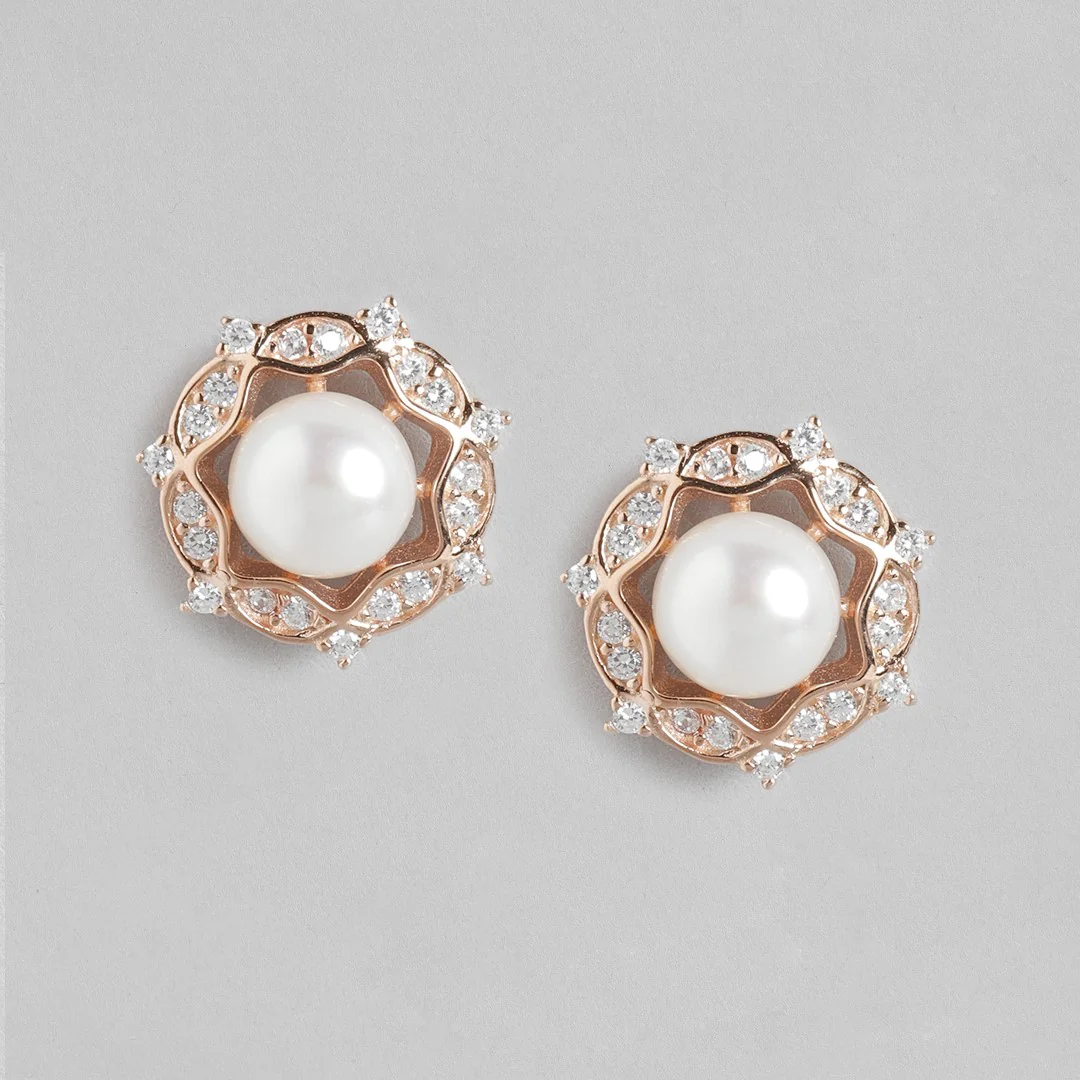 Floral Glamour Rose Gold-Plated 925 Sterling Silver Studs Earring - Image 3