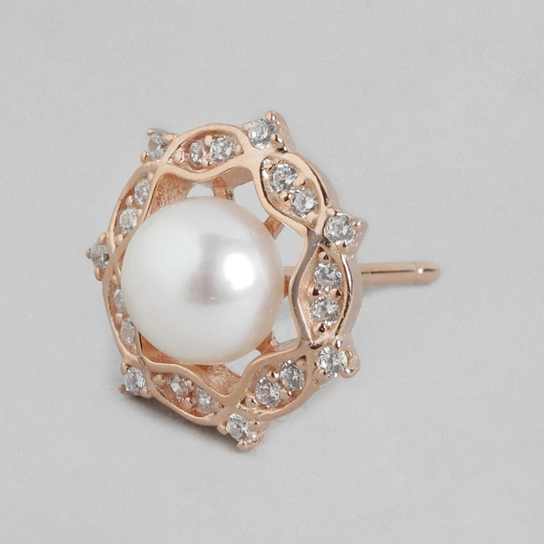 Floral Glamour Rose Gold-Plated 925 Sterling Silver Studs Earring - Image 4