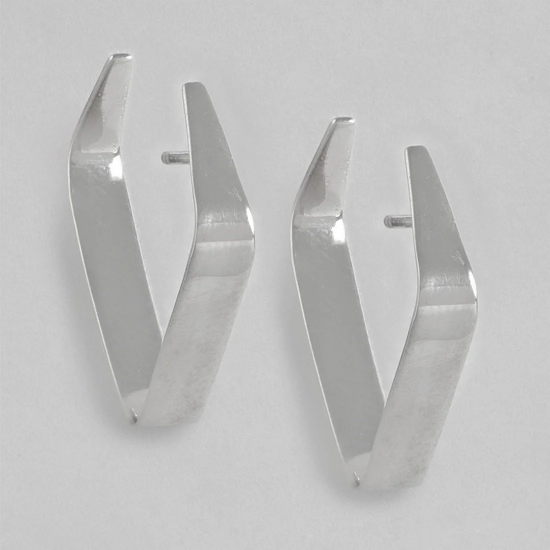 Geometrical Rhodium Plated 925 Sterling Silver Hoops - Image 3