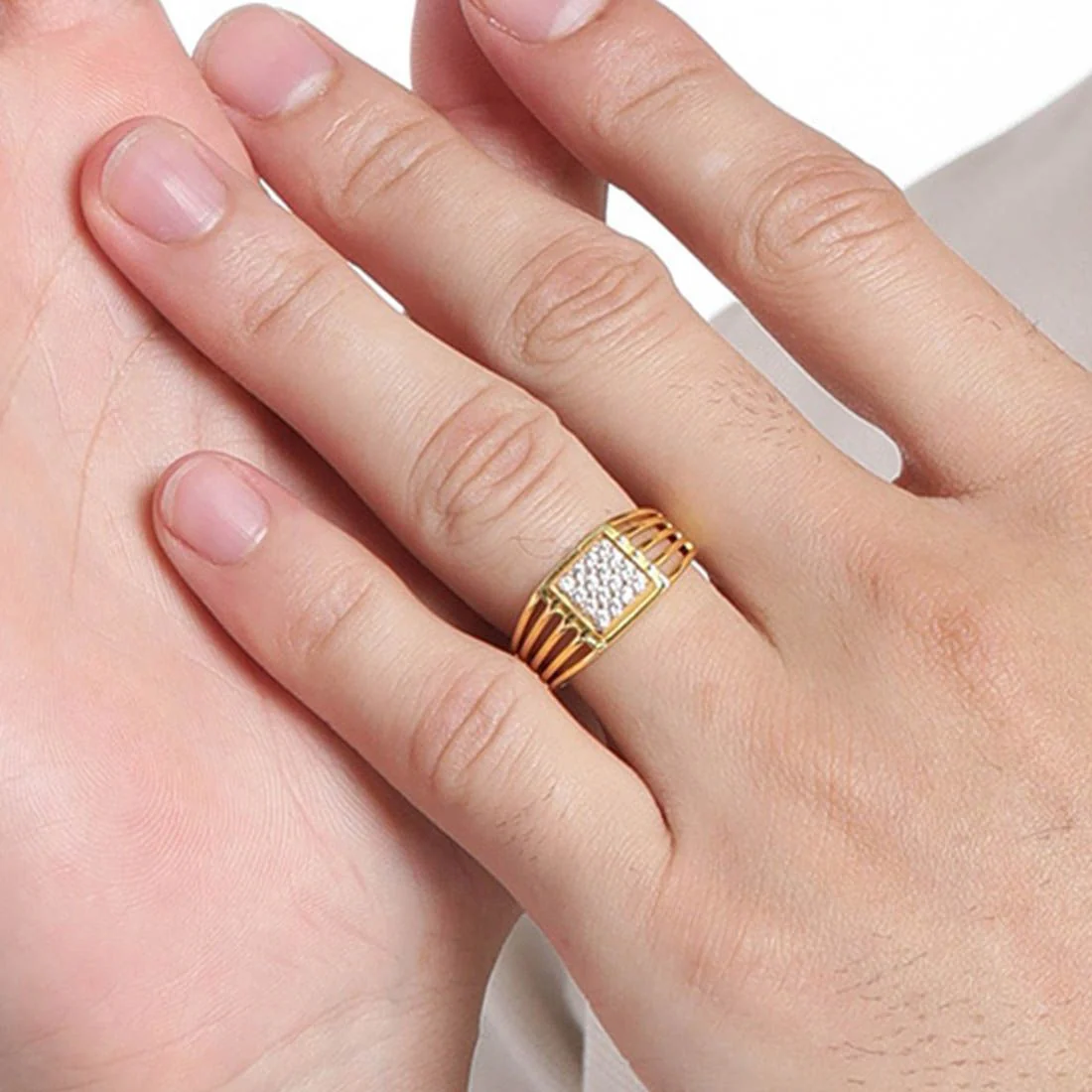 Gilded Radiance CZ Gold-Plated 925 Sterling Silver 1 Micron Ring for Him (Adjustable) - Image 2