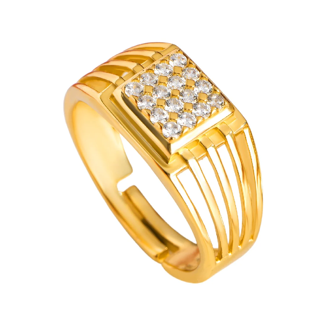 Gilded Radiance CZ Gold-Plated 925 Sterling Silver 1 Micron Ring for Him (Adjustable) - Image 4