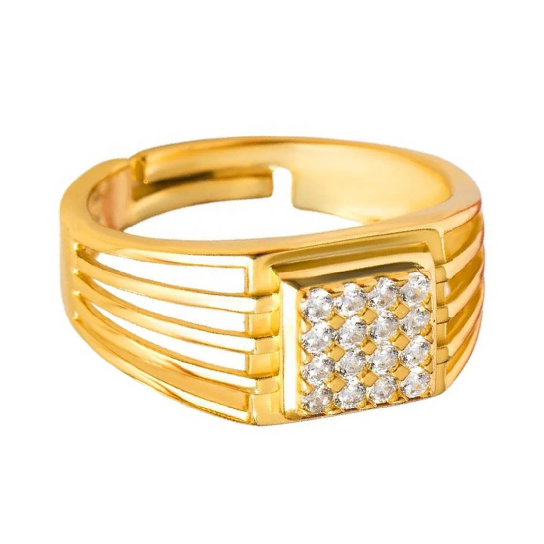 Gilded Radiance CZ Gold-Plated 925 Sterling Silver 1 Micron Ring for Him (Adjustable) - Image 5