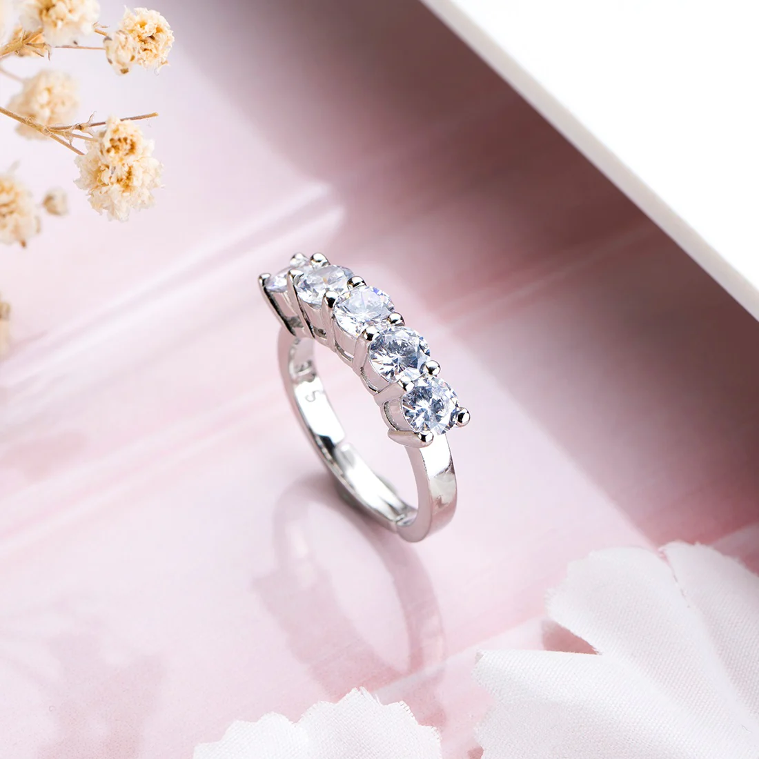 Glacial Glow Rhodium Plated CZ 925 Sterling Silver Ring for Her (Adjustable) - Image 2