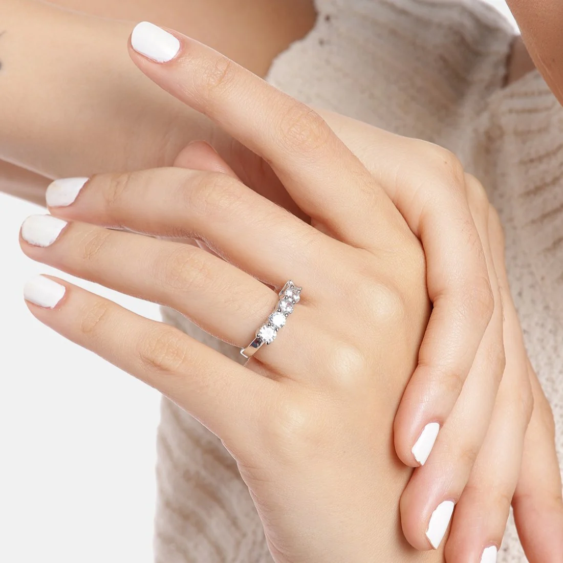Glacial Glow Rhodium Plated CZ 925 Sterling Silver Ring for Her (Adjustable) - Image 3