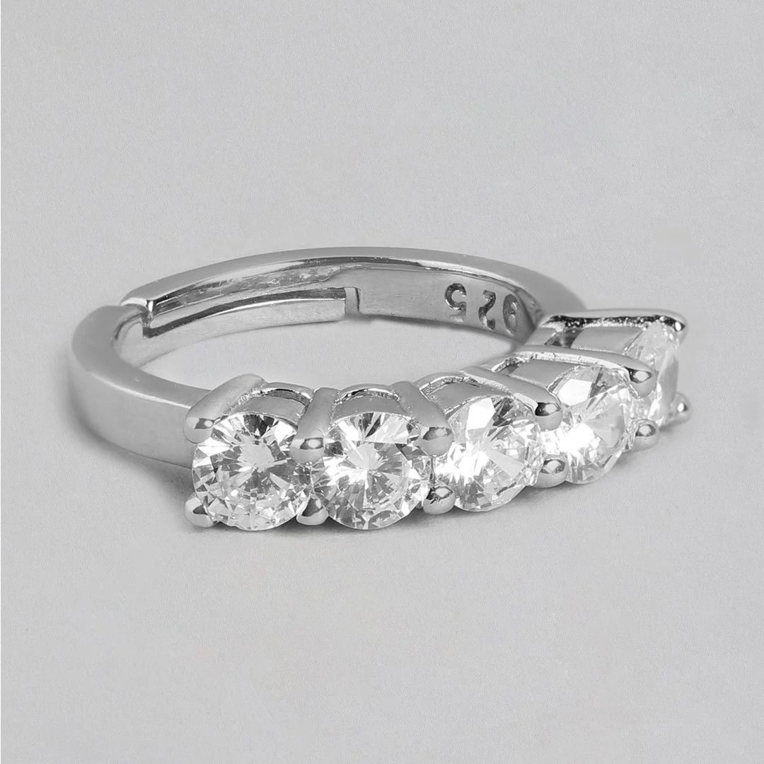Glacial Glow Rhodium Plated CZ 925 Sterling Silver Ring for Her (Adjustable) - Image 6