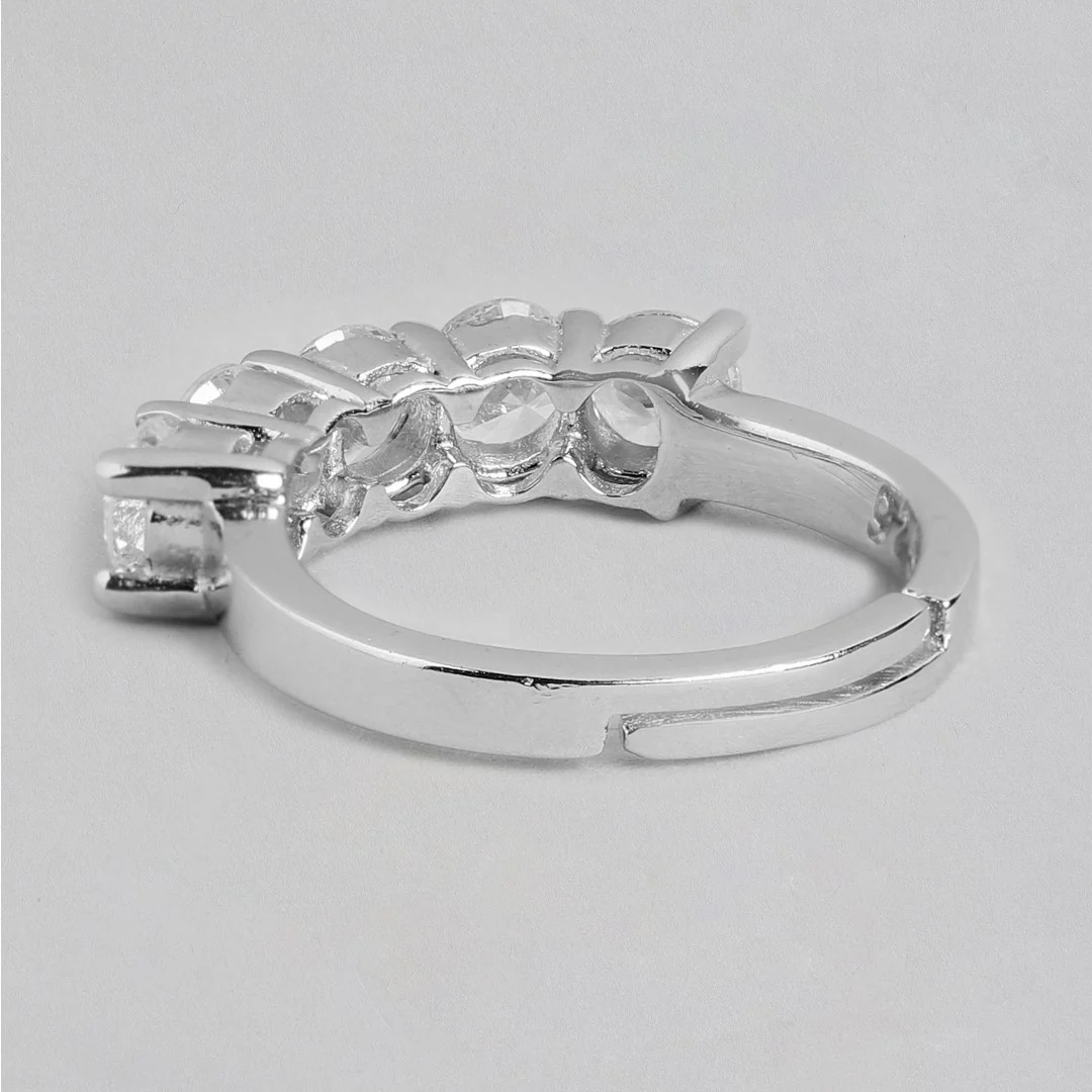 Glacial Glow Rhodium Plated CZ 925 Sterling Silver Ring for Her (Adjustable) - Image 7
