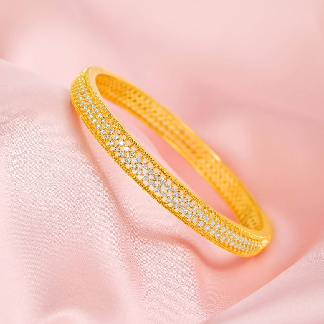 Glamorous Gold Plated CZ 925 Sterling Silver Bangle - Image 2