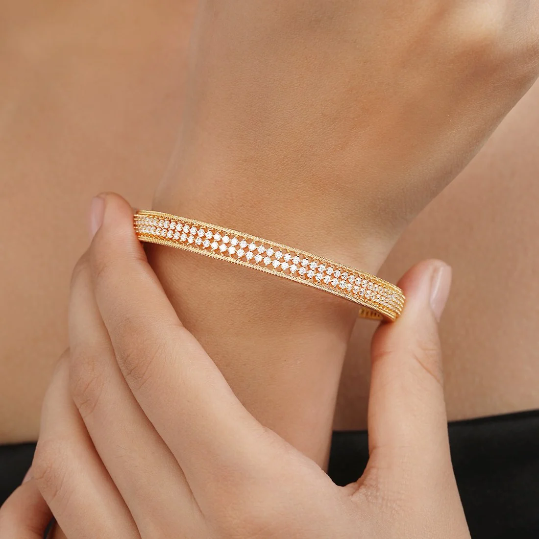 Glamorous Gold Plated CZ 925 Sterling Silver Bangle - Image 3