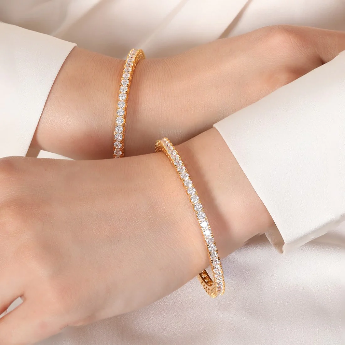 Gleaming Beauty Gold-Plated Bangle with White Cubic Zirconia - Image 3
