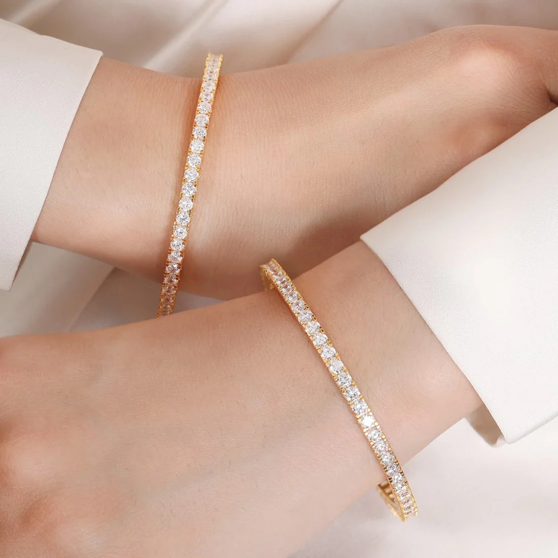 Gleaming Beauty Gold-Plated Bangle with White Cubic Zirconia - Image 6