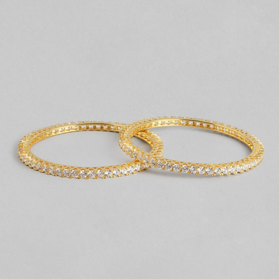Gleaming Beauty Gold-Plated Bangle with White Cubic Zirconia - Image 7