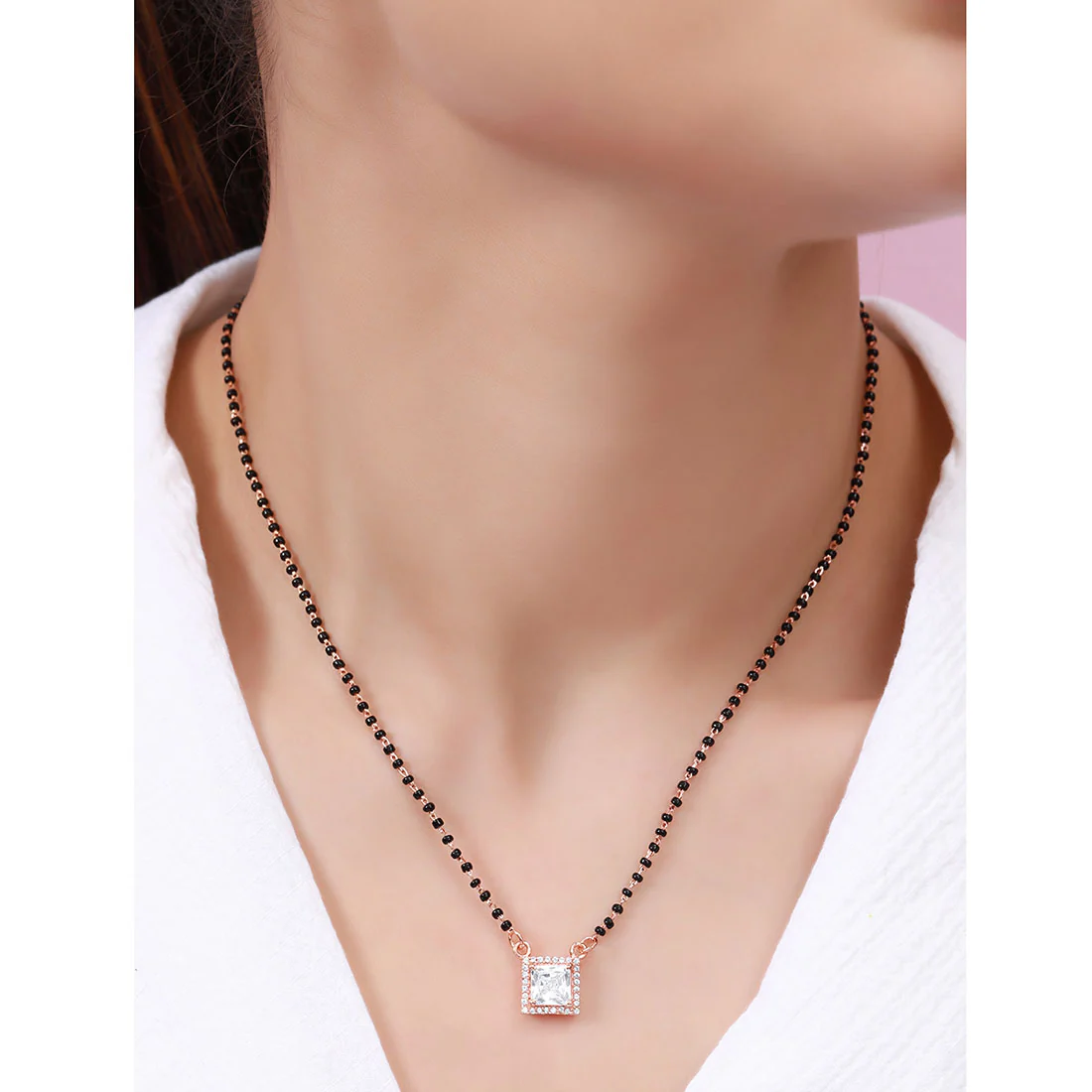 Gleaming Vows Rose Gold CZ 925 Sterling Silver Mangalsutra - Image 10