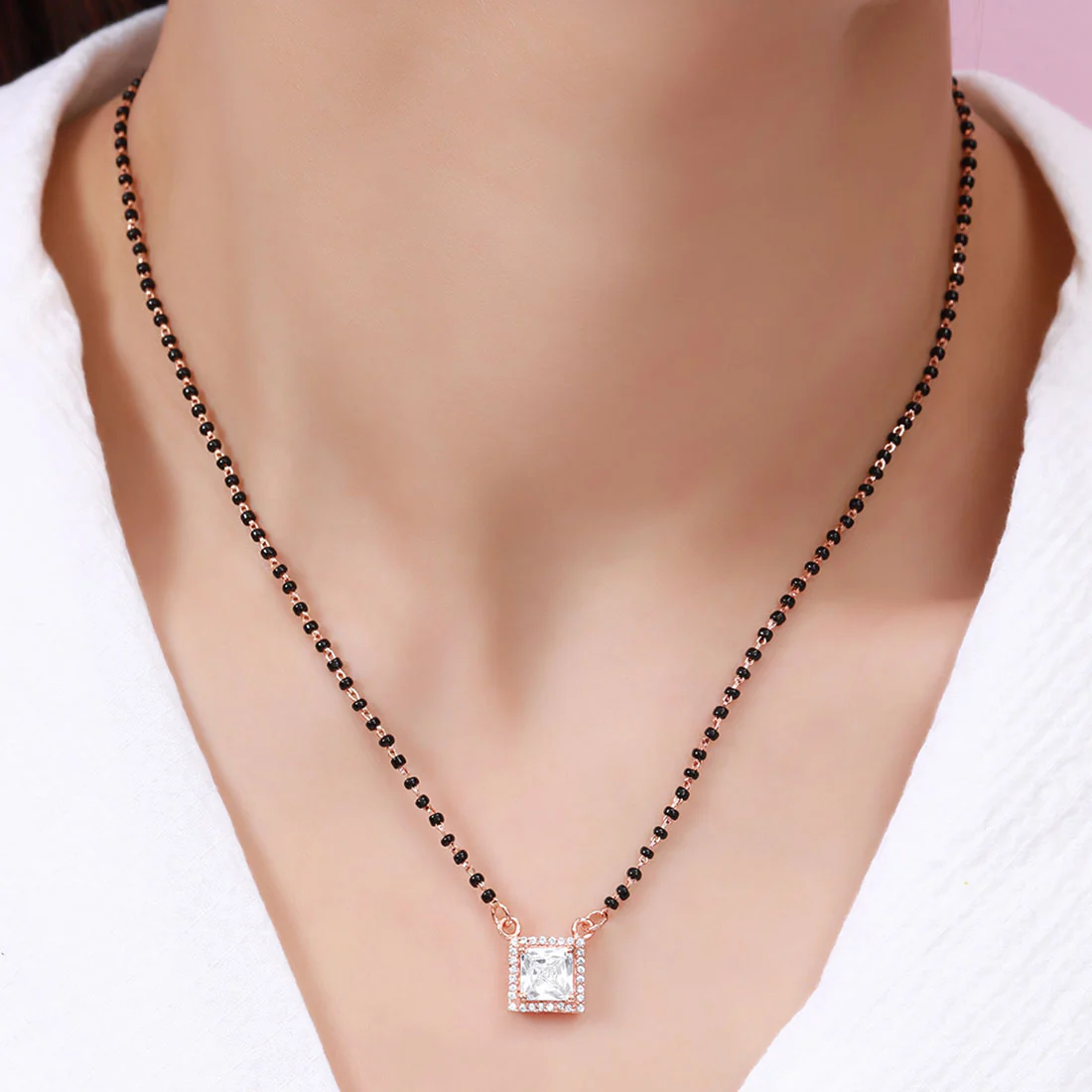Gleaming Vows Rose Gold CZ 925 Sterling Silver Mangalsutra - Image 11