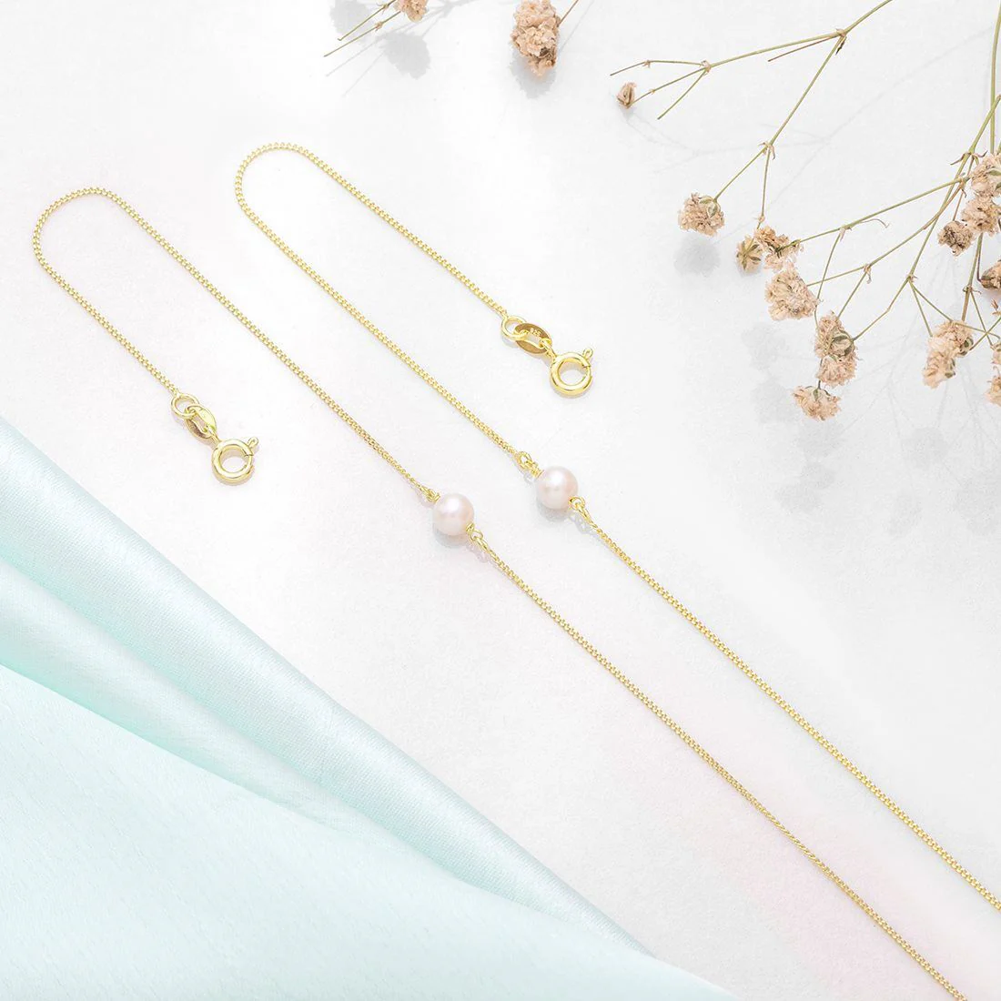Gold-Plated & Pearl 925 Sterling Silver Chained Anklet - Image 5