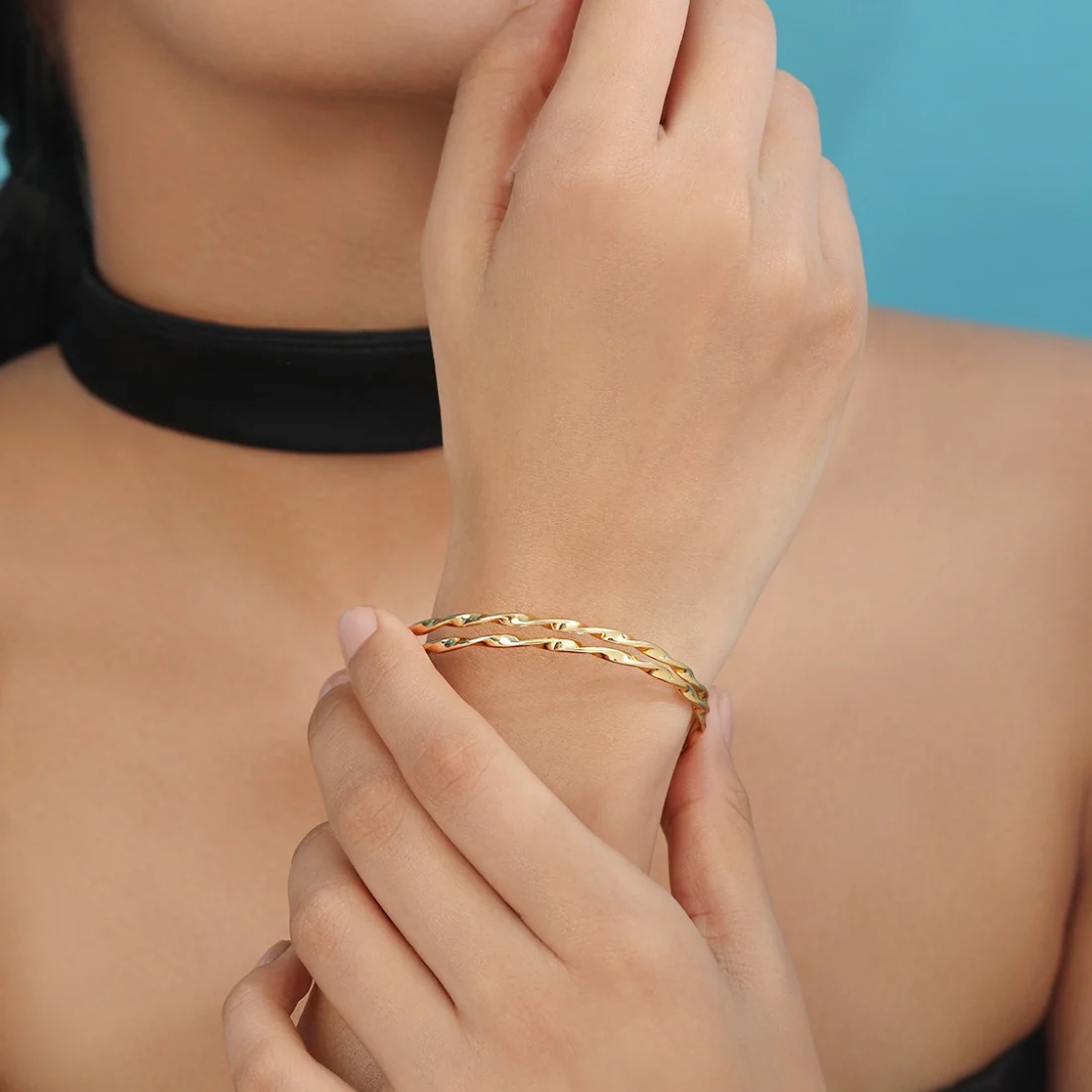 Golden Abstract 925 Sterling Silver Gold-Plated Abstract Bangle - Image 3