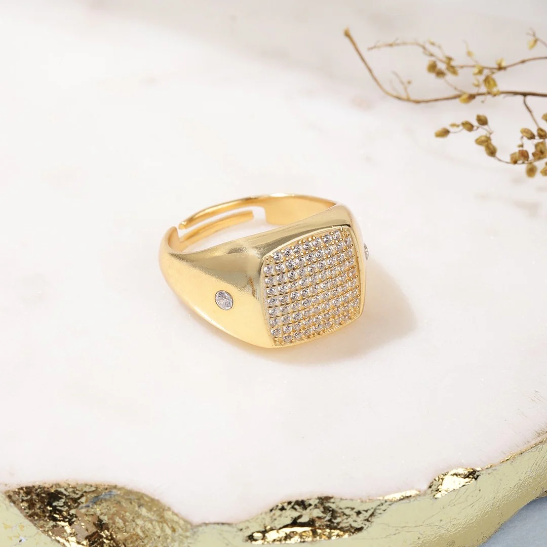 Golden Aura CZ Gold Plated 925 Sterling Silver Ring for Him (Adjustable) - Image 2