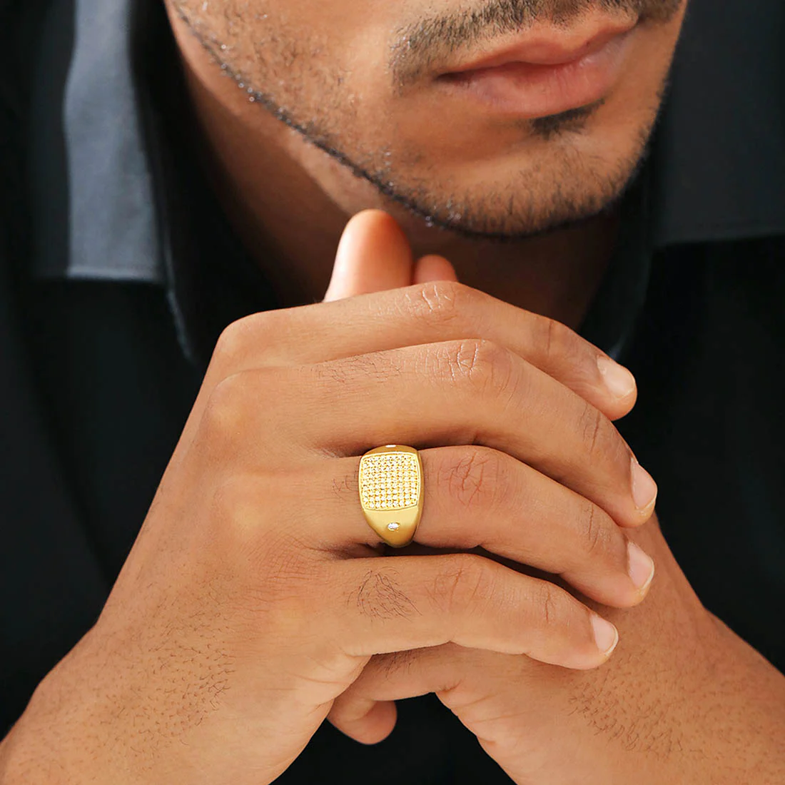 Golden Aura CZ Gold Plated 925 Sterling Silver Ring for Him (Adjustable) - Image 3