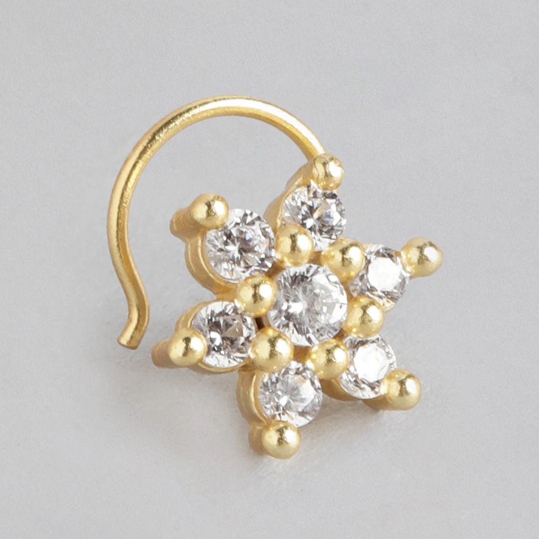 Golden Blossom CZ 925 Sterling Silver Flower Nosepin - Image 3