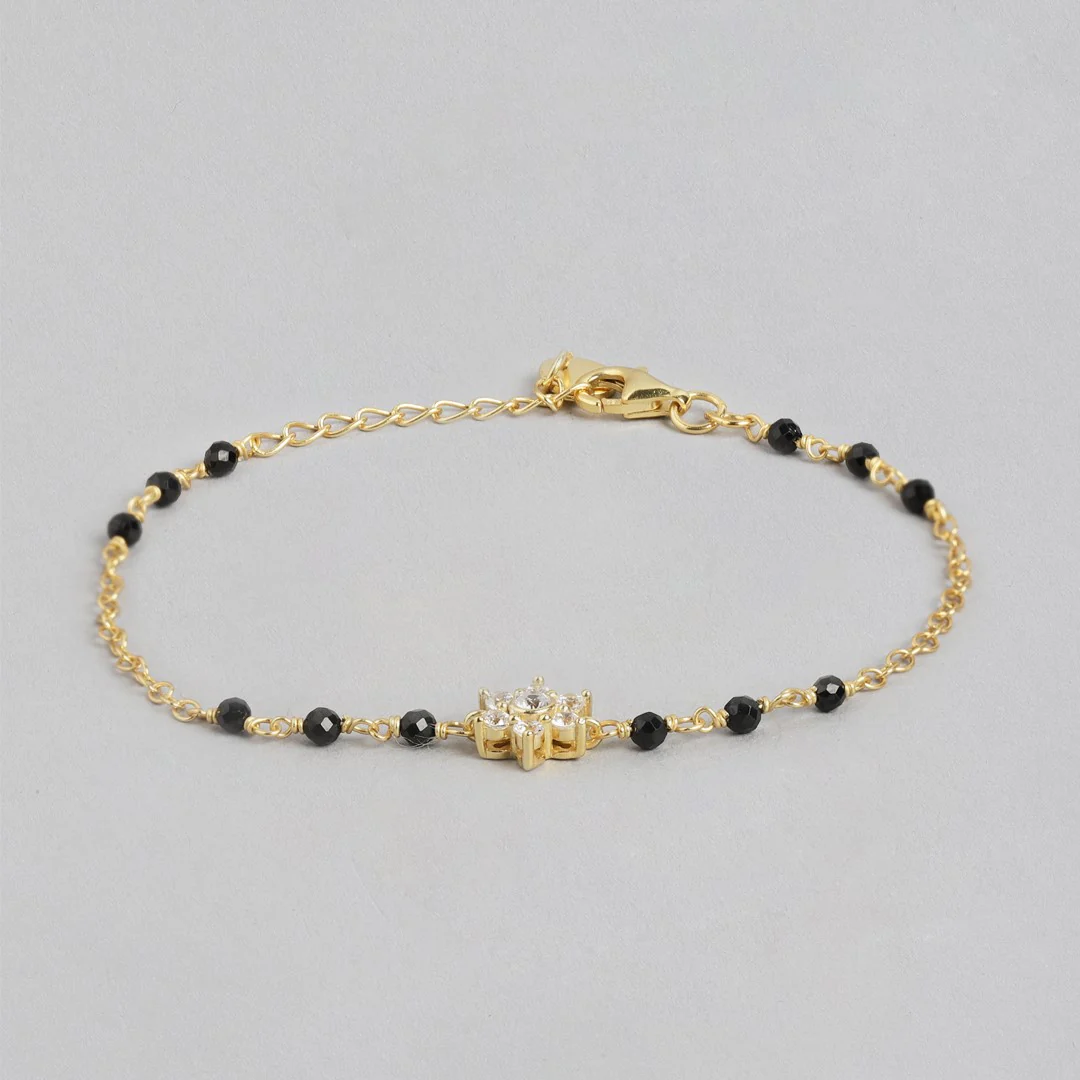 Golden Blossom Gold-Plated CZ Floral 925 Sterling Silver Bracelet - Image 5