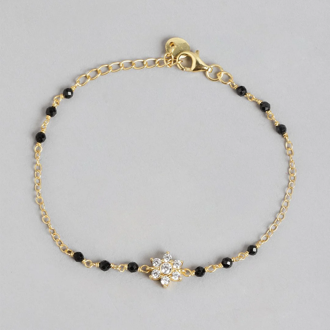 Golden Blossom Gold-Plated CZ Floral 925 Sterling Silver Bracelet - Image 6