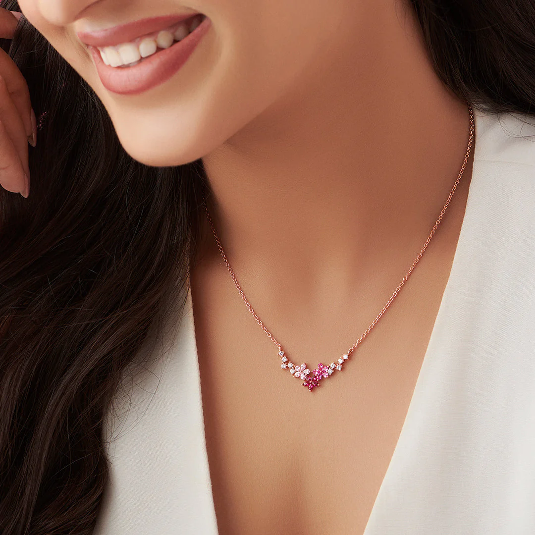 Blossom 925 Sterling Silver Rose Gold-Plated Flower Necklace - Image 5