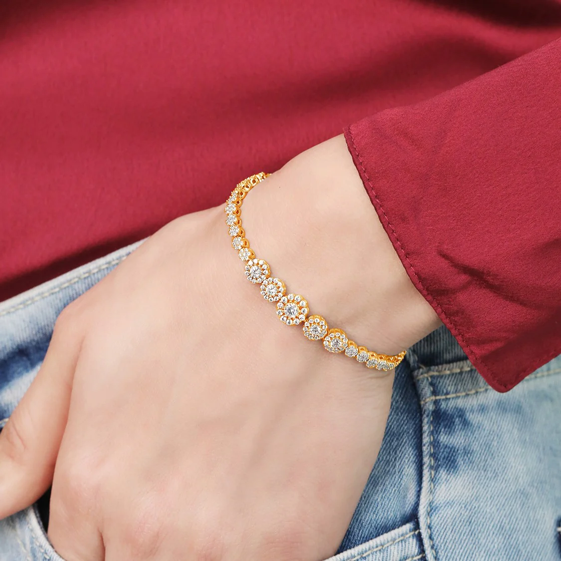 Golden Blossom Gold-Plated 925 Sterling Silver Flower Bracelet - Image 3