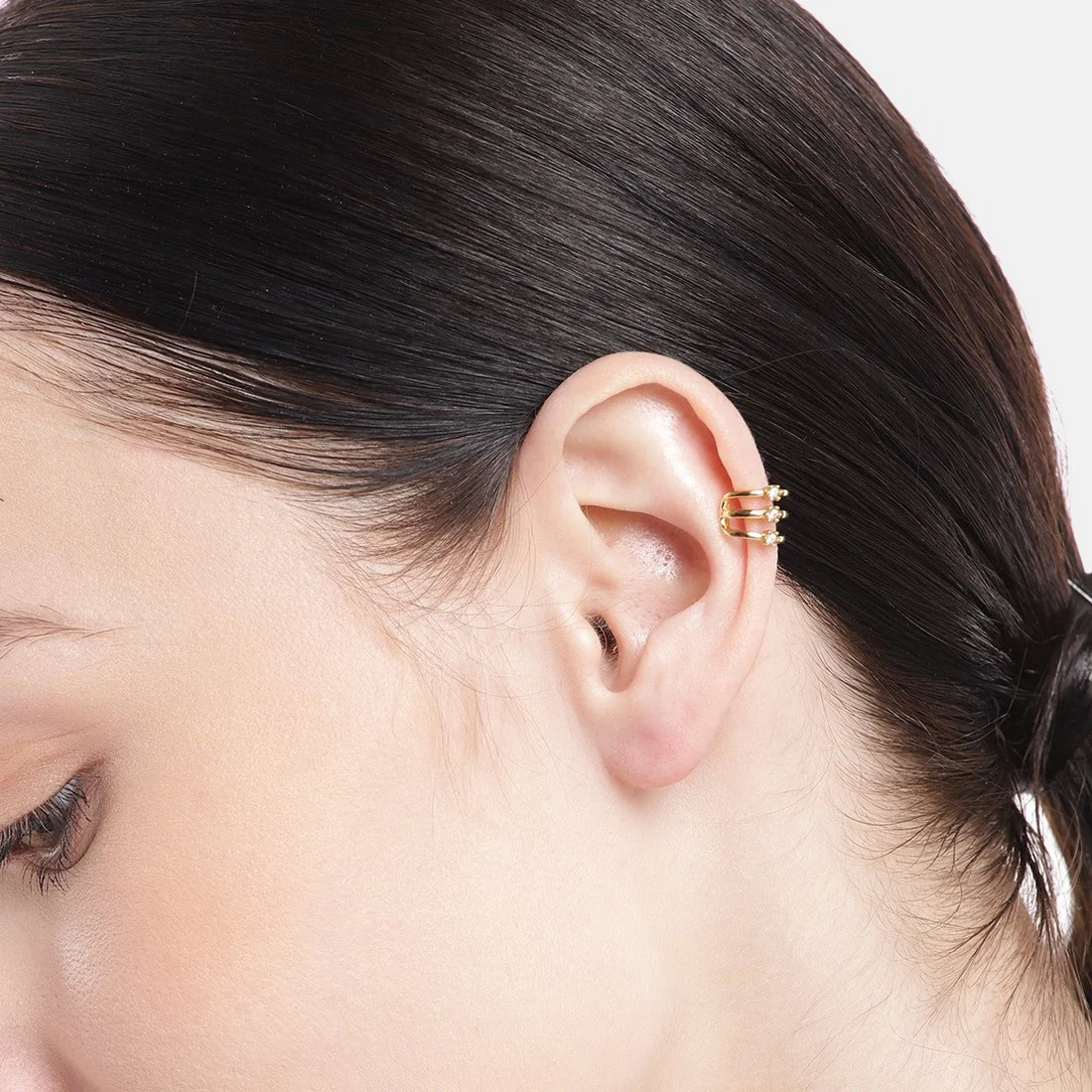 Golden Glamour Cubic Zirconia 925 Sterling Silver Earcuff - Image 3