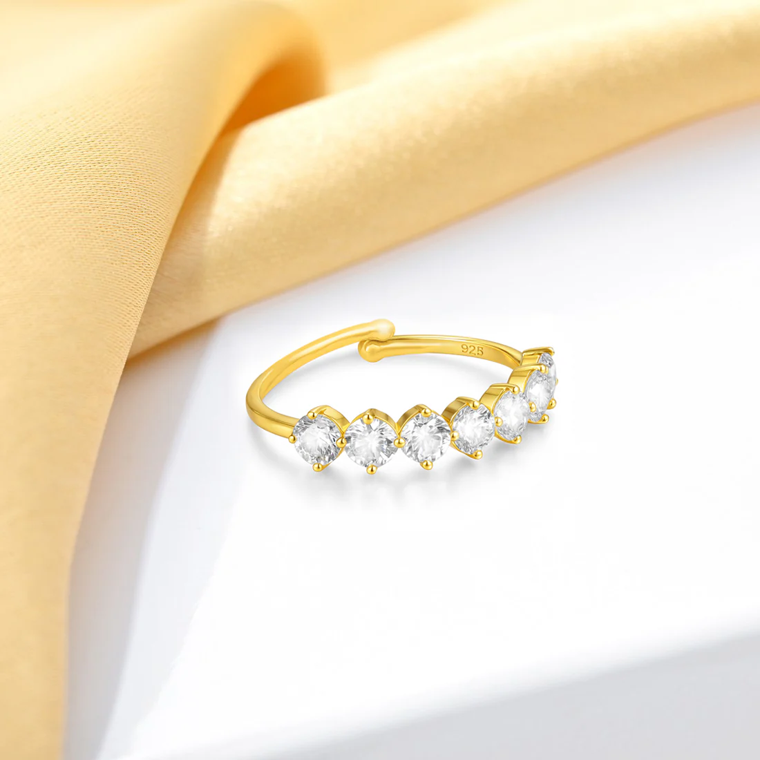Golden Glow CZ Studded Gold Plated 925 Sterling Silver Ring - Image 3