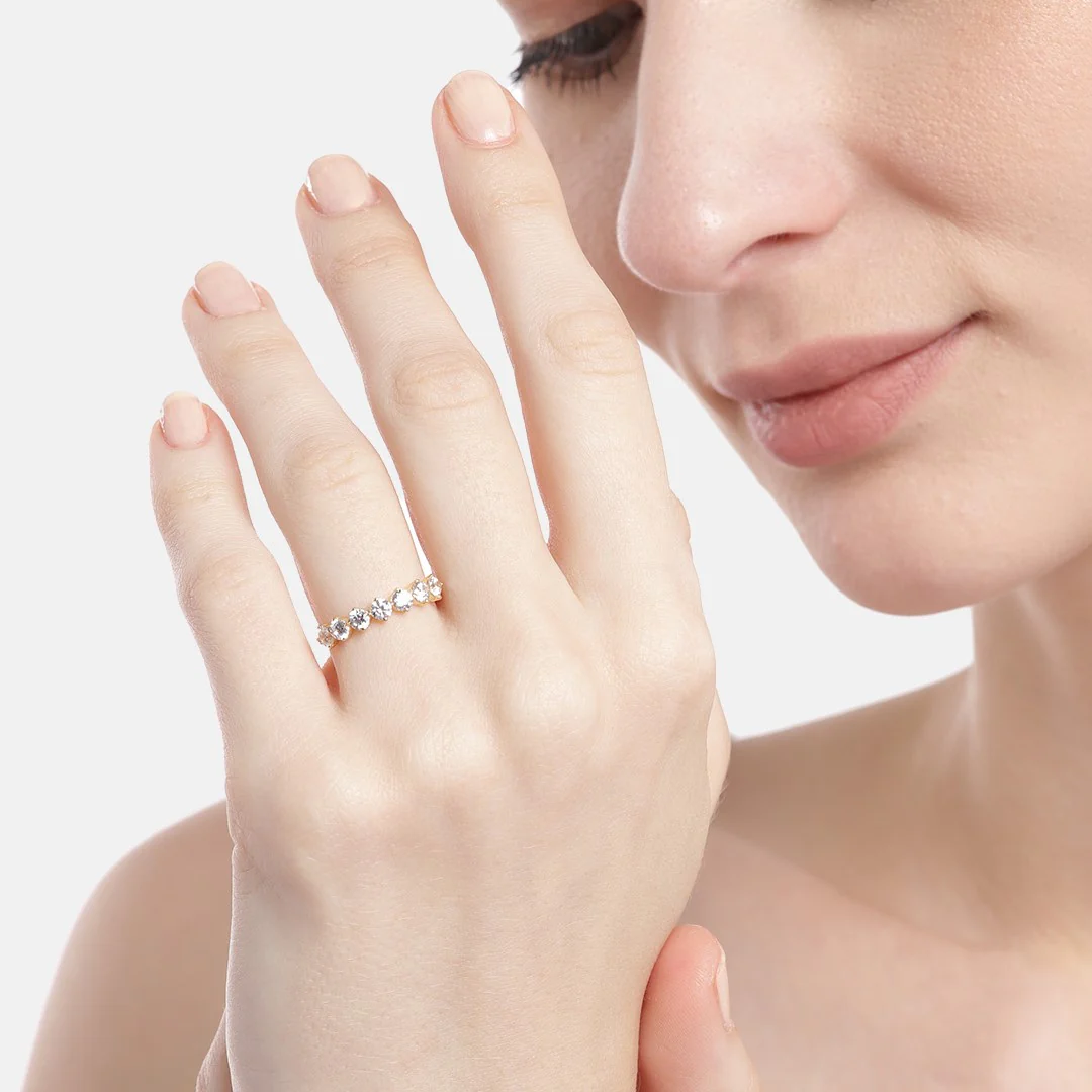 Golden Glow CZ Studded Gold Plated 925 Sterling Silver Ring - Image 4