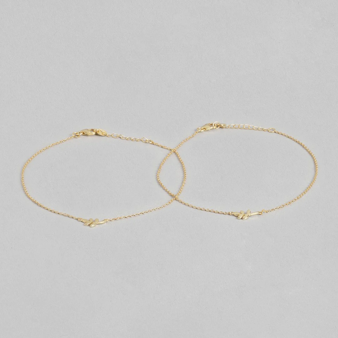 Golden Glow Leaf Gold Plated 925 Sterling Silver Anklet - Image 4