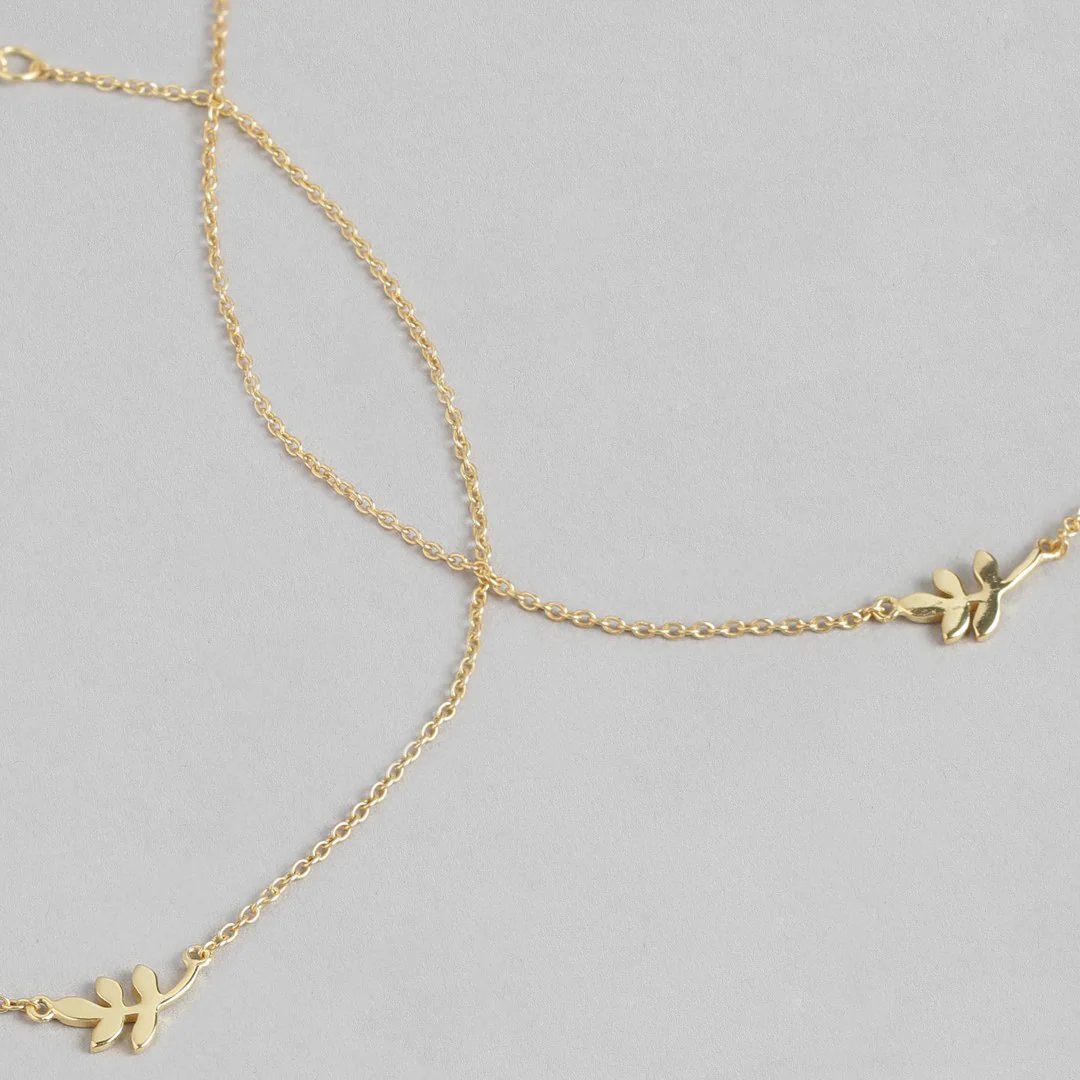 Golden Glow Leaf Gold Plated 925 Sterling Silver Anklet - Image 6