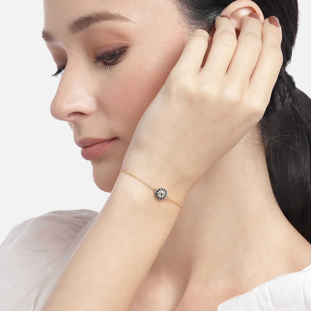 Golden Guardian Eye CZ 925 Sterling Silver Gold-Plated Bracelet - Image 2