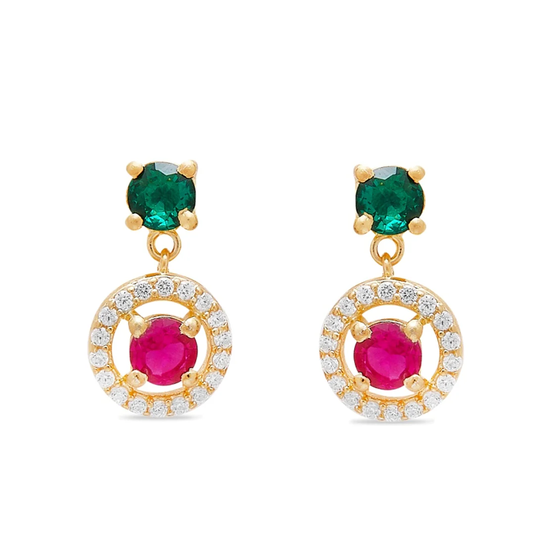Golden Halo Sparkle 925 Sterling Silver Gold-Plated Circle Earrings - Image 4