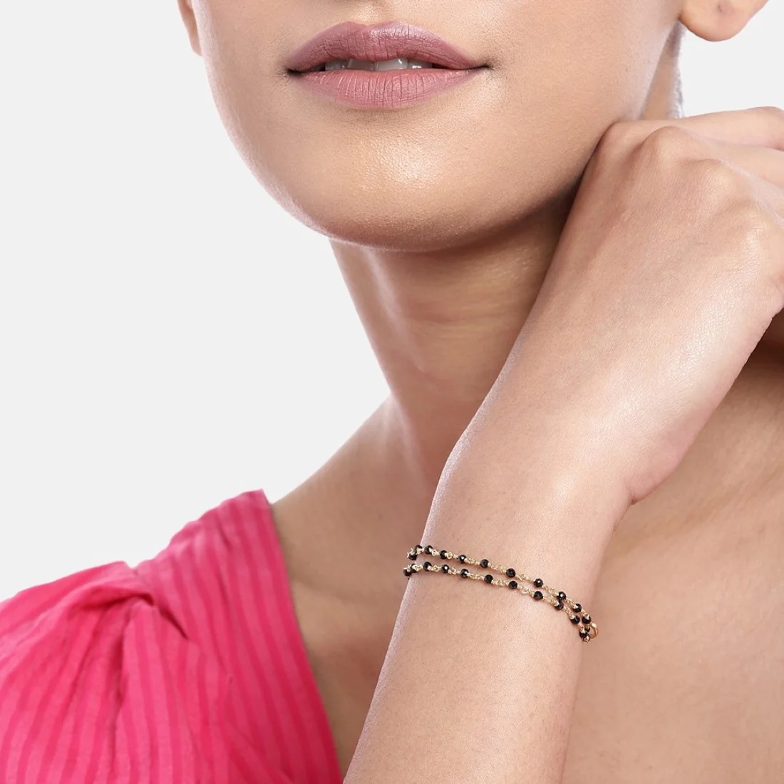 Golden Linkage Gold-Plated 925 Sterling Silver Bracelet with Beaded Chain - Image 2