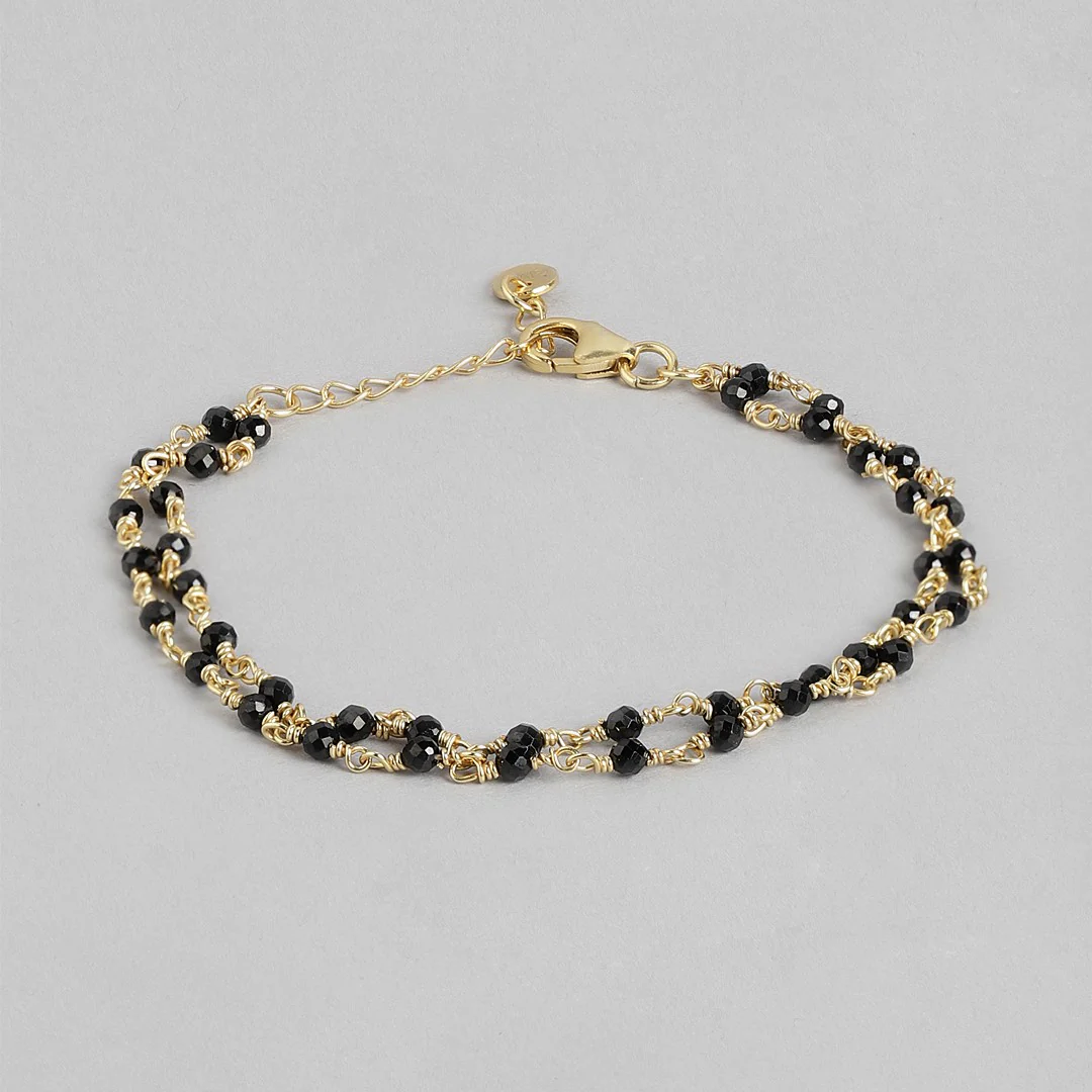 Golden Linkage Gold-Plated 925 Sterling Silver Bracelet with Beaded Chain - Image 4