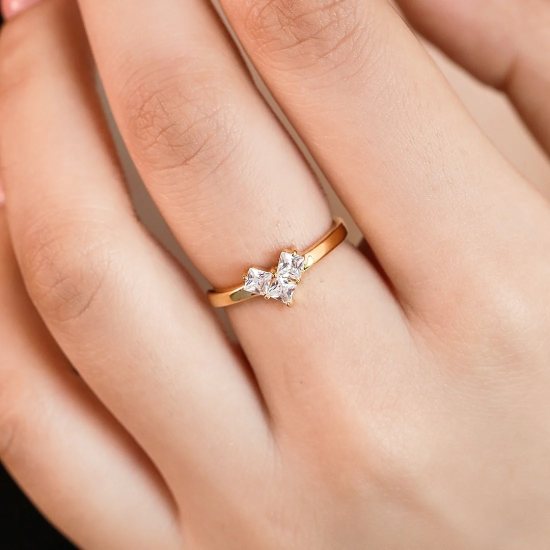 Golden Love Cubic Zirconia Gold-Plated 925 Sterling Silver Ring (Adjustable) - Image 2