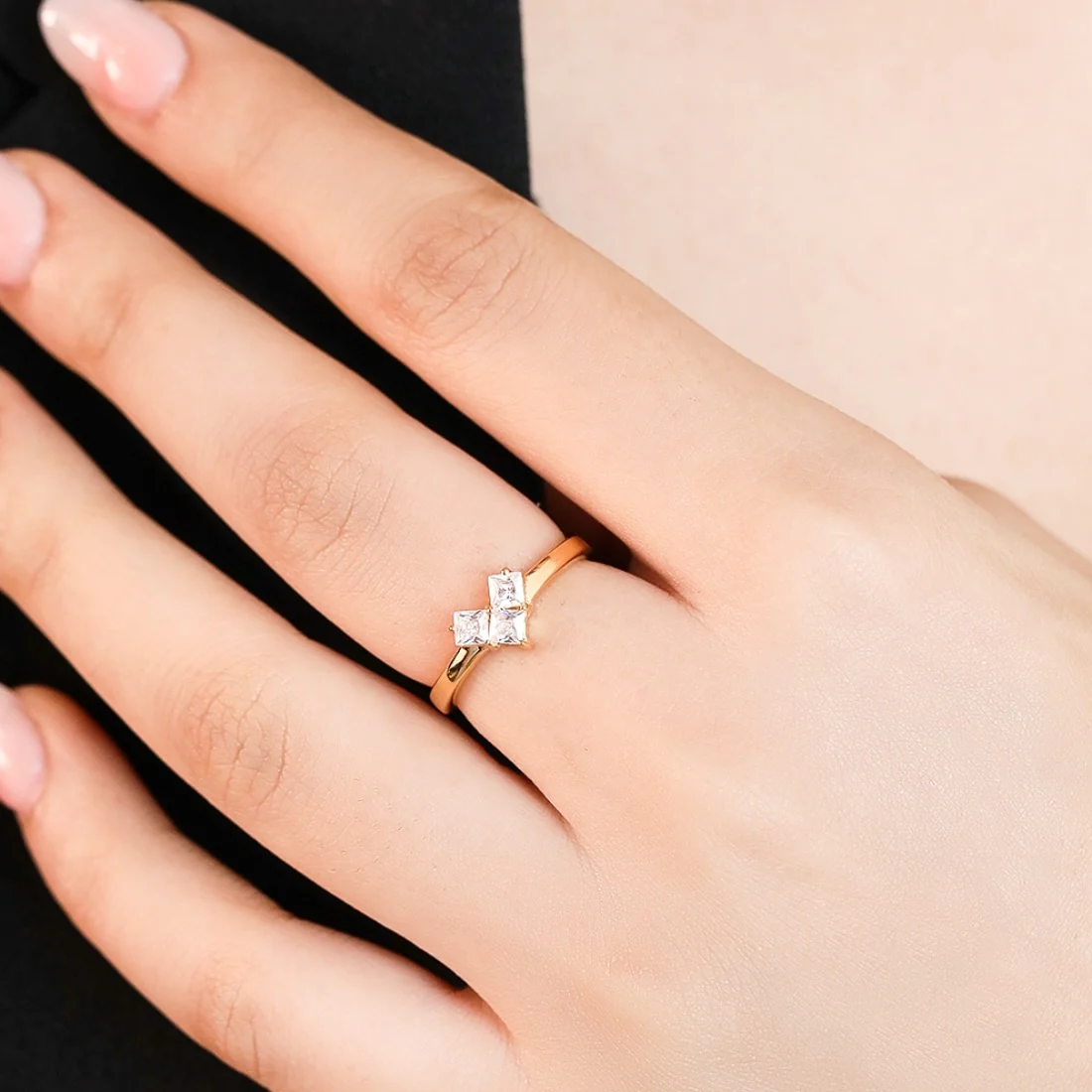 Golden Love Cubic Zirconia Gold-Plated 925 Sterling Silver Ring (Adjustable) - Image 3