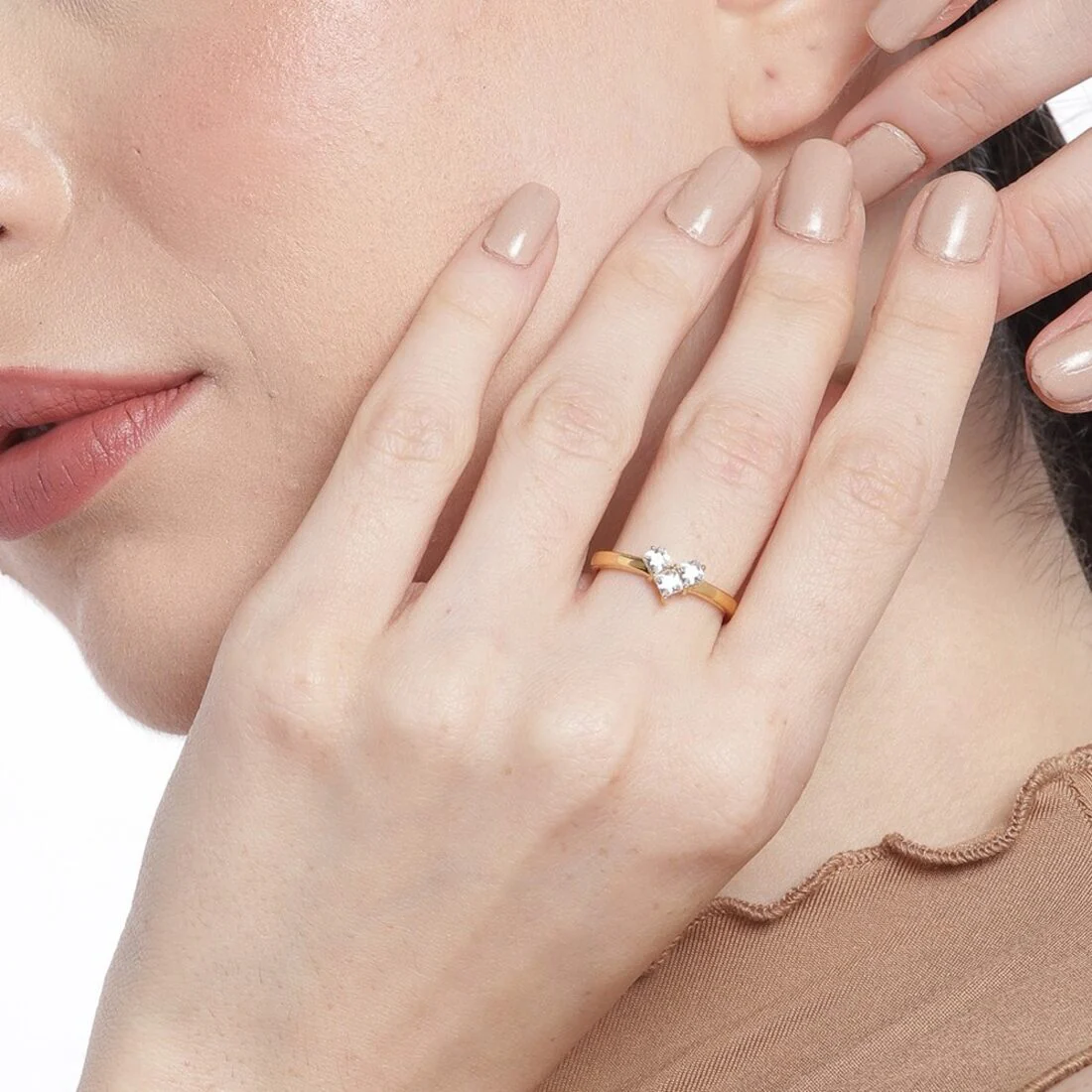 Golden Love Cubic Zirconia Gold-Plated 925 Sterling Silver Ring (Adjustable) - Image 4