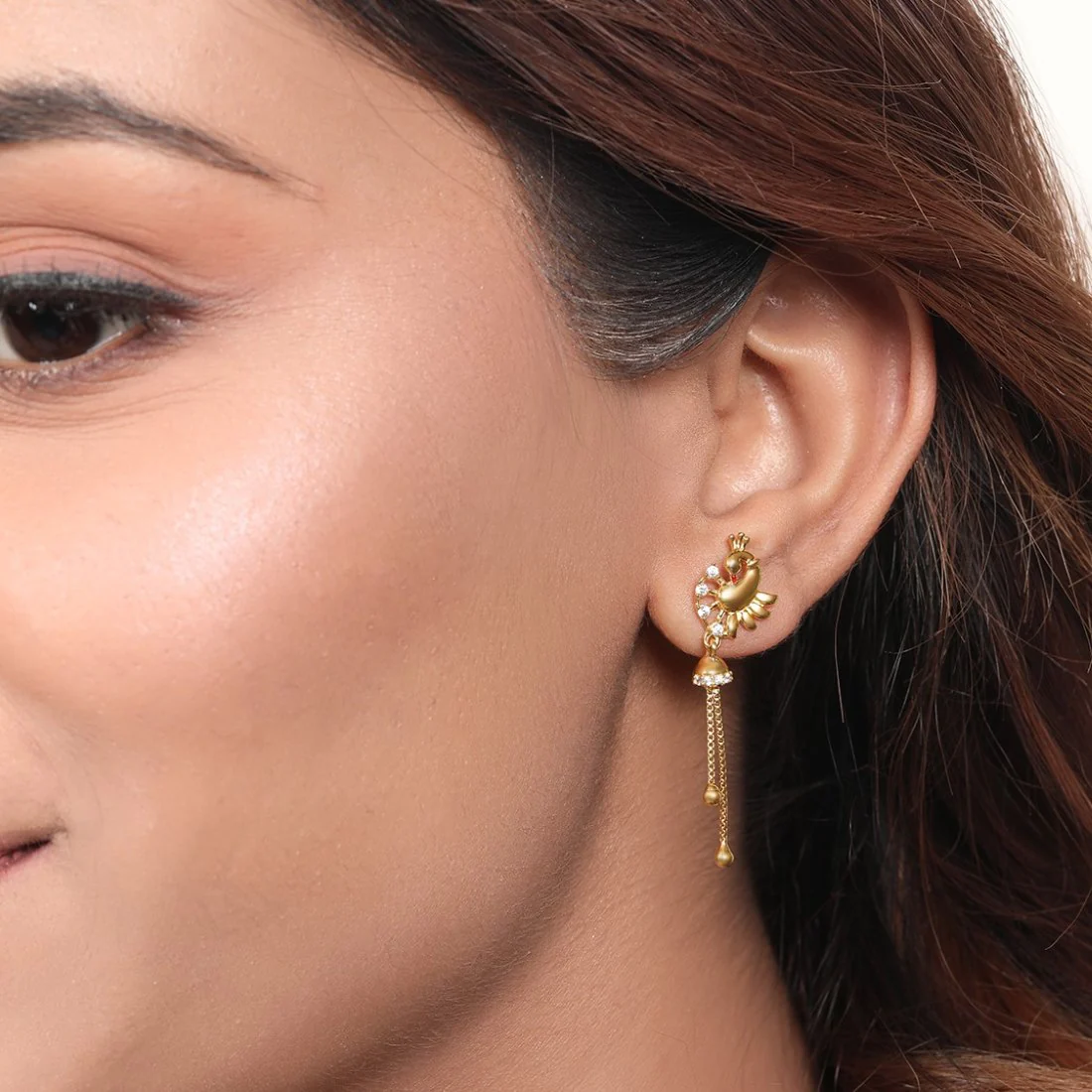 Golden Peacock Splendor 925 Sterling Silver Gold-Plated Earrings - Image 3