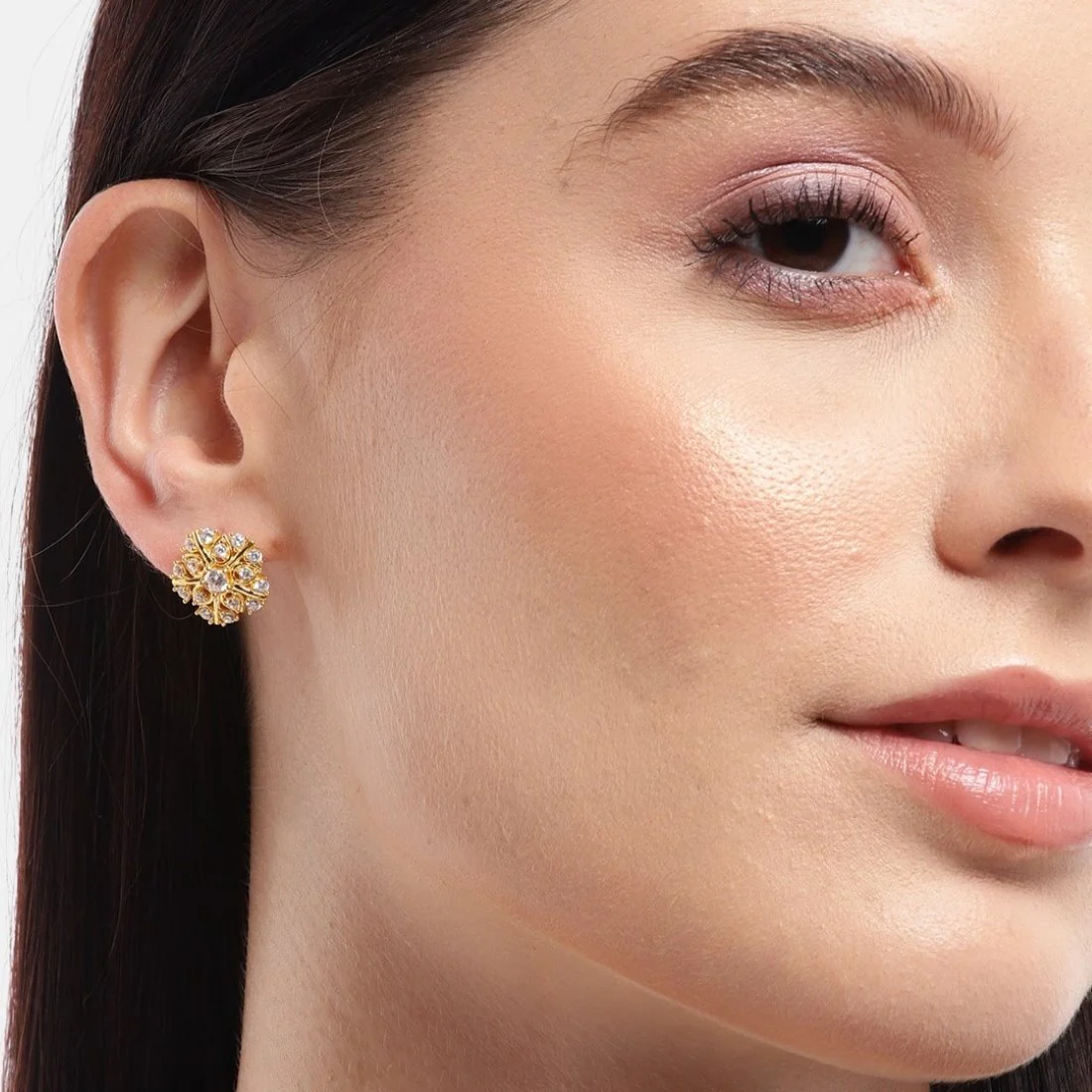 Golden Petal Radiance 925 Sterling Silver CZ Flower Earrings - Image 2
