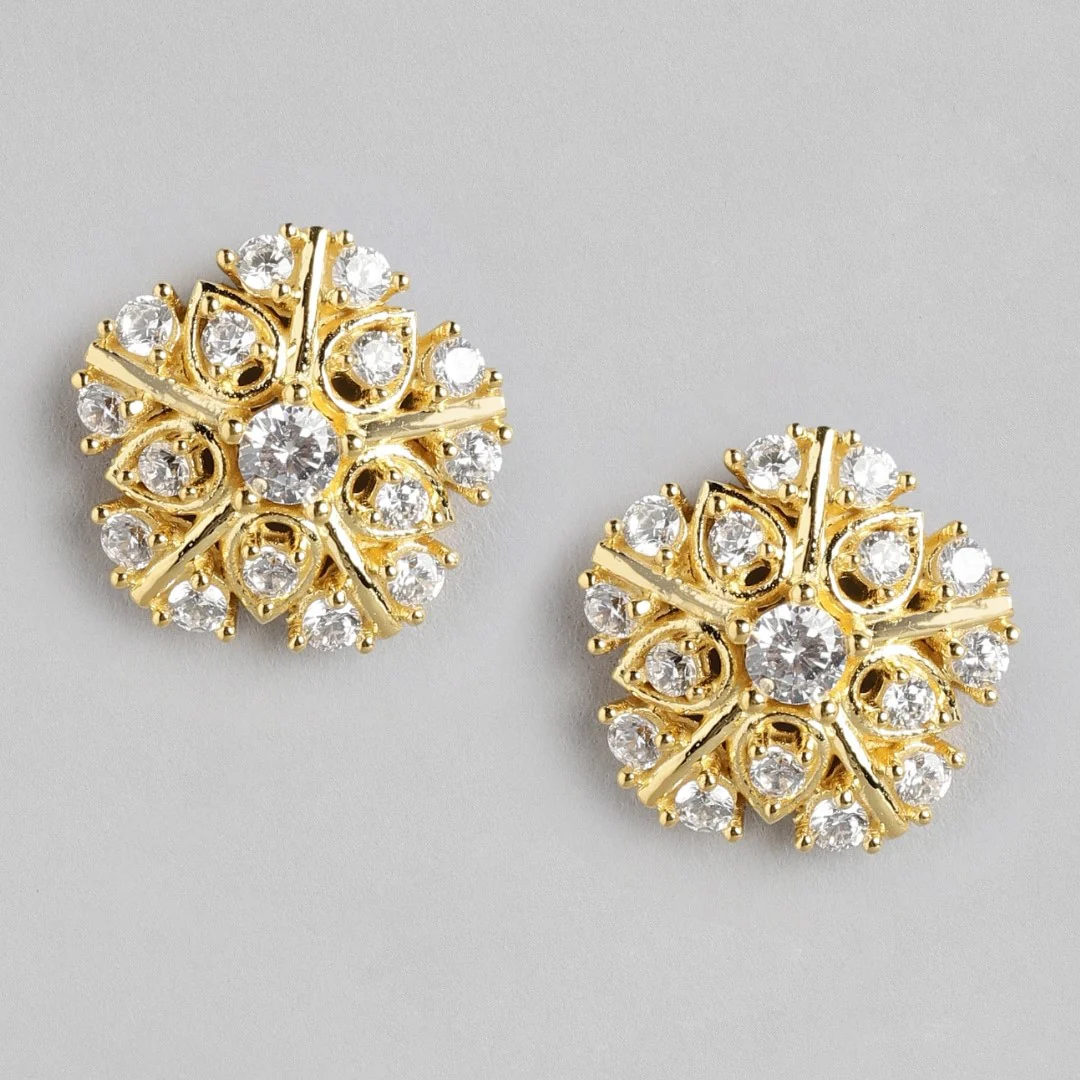 Golden Petal Radiance 925 Sterling Silver CZ Flower Earrings - Image 3