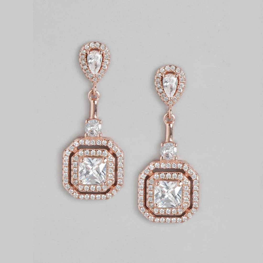 Golden Radiance Square Cubic Zirconia 925 Sterling Silver Earrings - Image 3