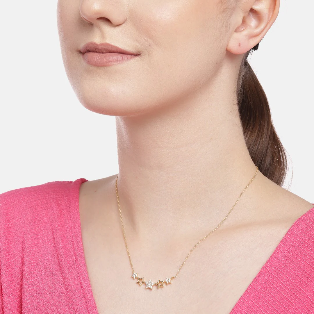 Golden Star Studded With CZ 925 Sterling Silver Necklace Chain - Image 4