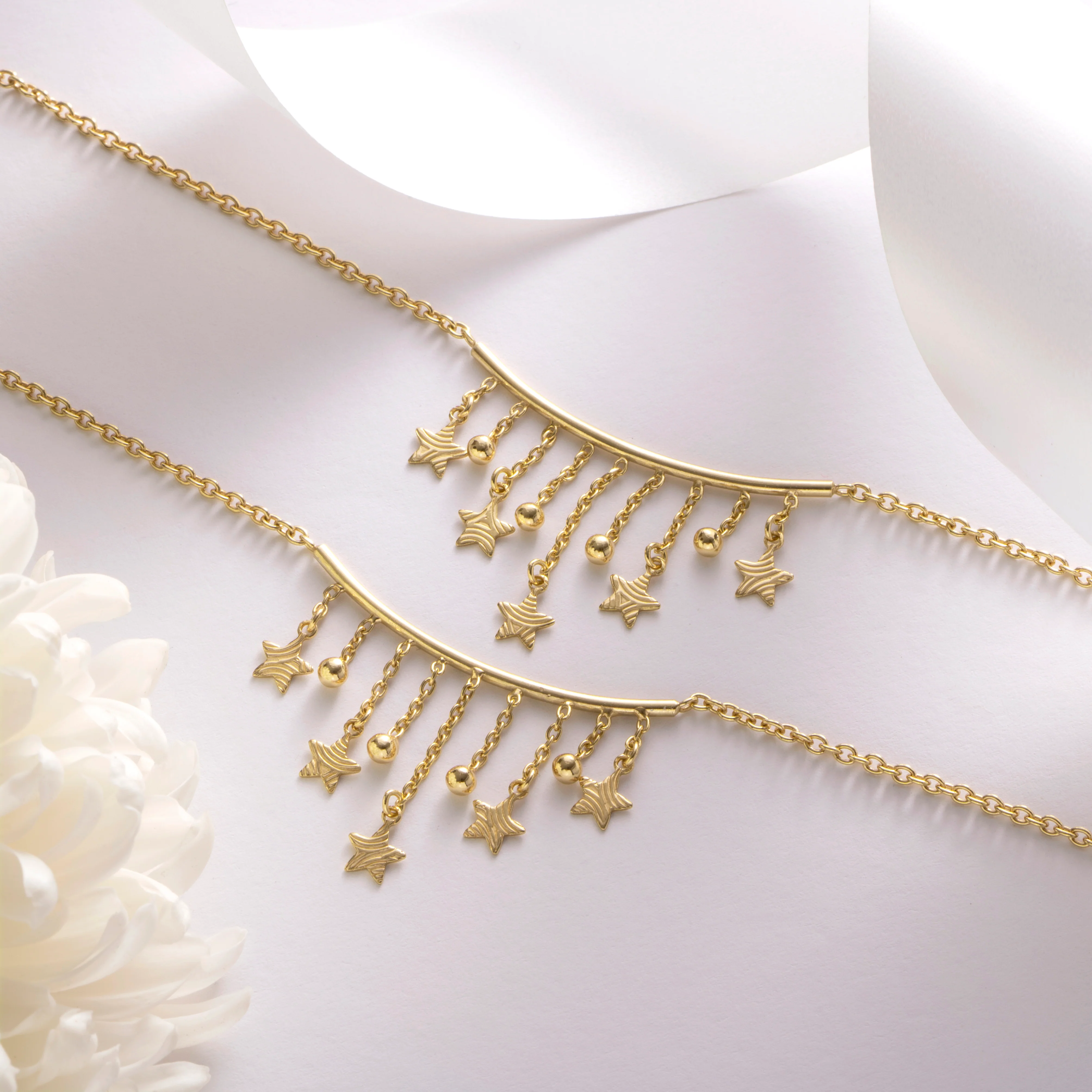 Golden Starry Cascade Gold-Plated 925 Sterling Silver Drop Stars Anklet - Image 3