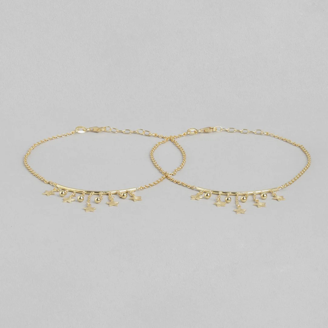 Golden Starry Cascade Gold-Plated 925 Sterling Silver Drop Stars Anklet - Image 4