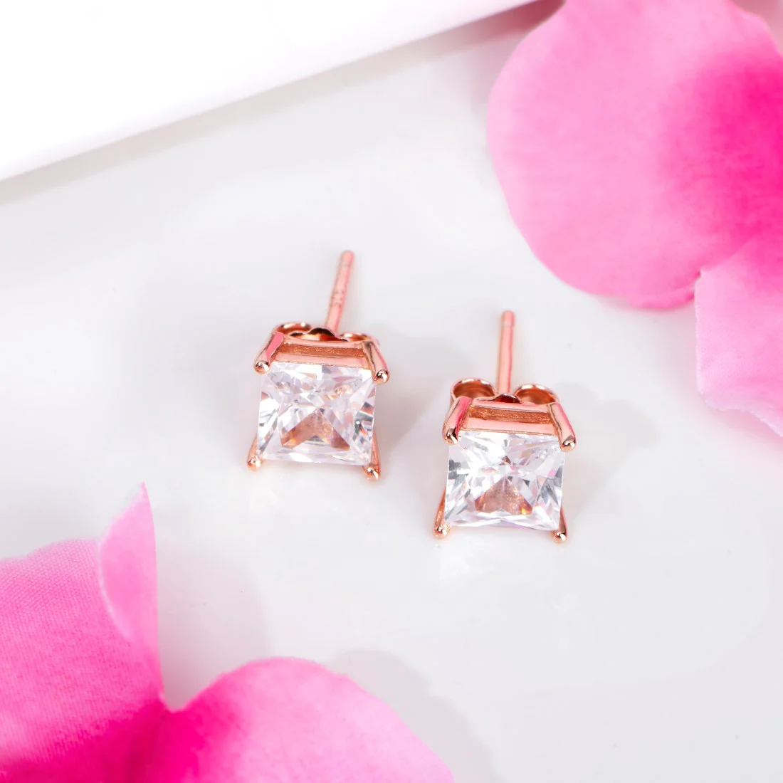 Golden Symmetry Rose Gold-Plated 925 Sterling Silver Square Earrings - Image 4