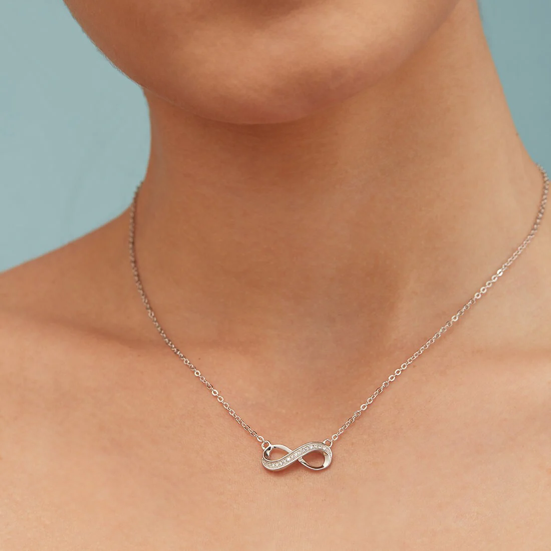 Infinity Rhodium Plated 925 Sterling Silver Necklace - Image 7