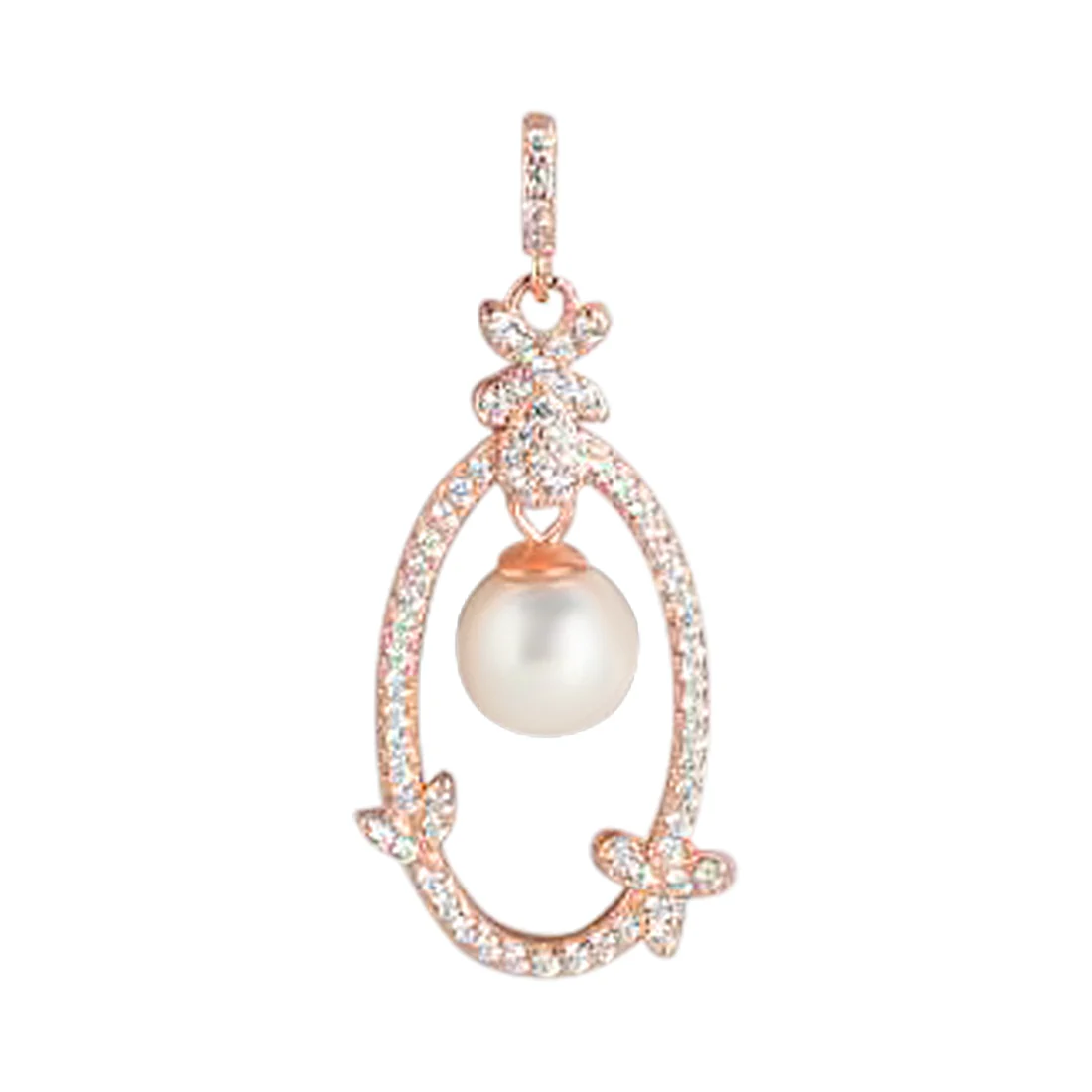 Graceful Allure Rose Gold Pearl & CZ 925 Sterling Silver Pendant with Chain - Image 3
