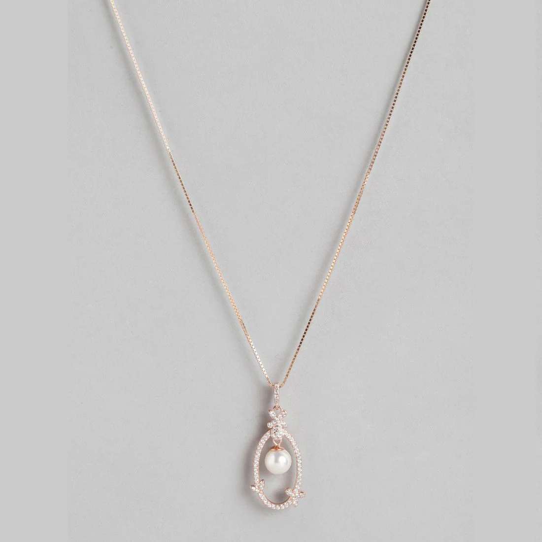 Graceful Allure Rose Gold Pearl & CZ 925 Sterling Silver Pendant with Chain - Image 5