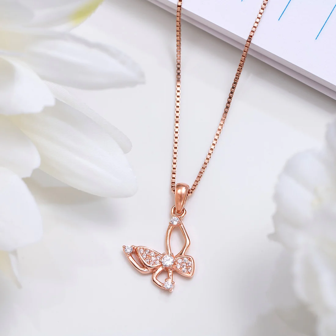 Graceful Flutter Rose Gold Plated 925 Sterling Silver Butterfly Pendant